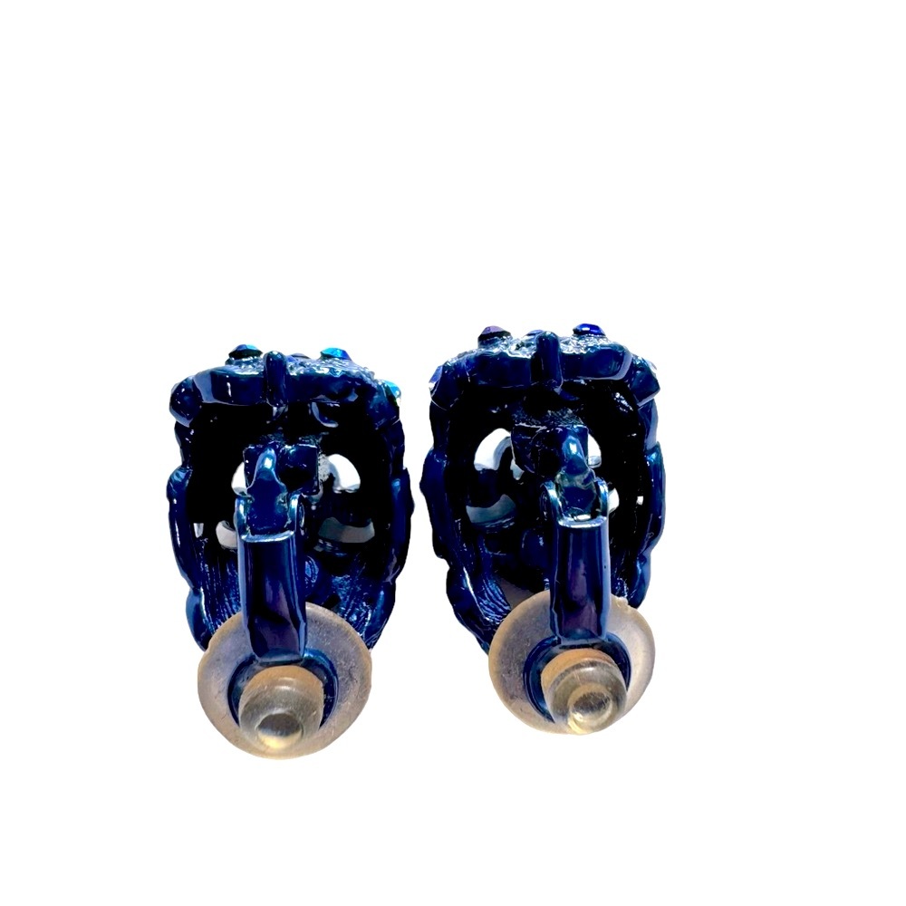 Gorgeous vintage blue crystal crescent clip-on earrings. EUC - Picture 3 of 4